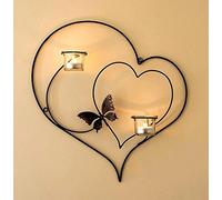 DanDiBo Support murale pour bougie chauffe-plat Cœur 39 cm noir Support bougie chauffe-plat métal Chandelier mural Bougie