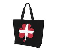 Danemark Drapeau Clover Sac à main en toile léger pour femme Sac de courses réutilisable Noir