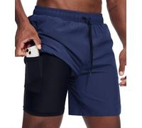 Danfiki Short de sport court 2 en 1 pour homme avec poches intégrées | Short avec poches zippées pour téléphone, séchage rapide, rugby, léger, évacuation de l'humidité, jogging, plein air