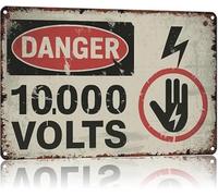 Danger 10000 Volts High Voltage Warning Distressed Aluminum Sign Funny Safety Decor for Garage Man Cave 8 X 12 in