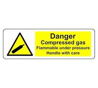Danger Compressed Gas Flammable Under Pressure Handle With Care - Panneau de sécurité - Plastique rigide de 1,2 mm pour une utilisation en intérieur/extérieur (150 mm x 50 mm) Distance de