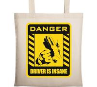 Danger Driver is Insane Leather Glove Sign Art Sac fourre-tout en coton écologique naturel Beige