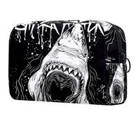 Danger Shark Attack Trousse à cosmétiques pour femme, trousse de toilette de voyage, grande pochette de maquillage pratique avec fermeture éclair, multicolore, 18.5x7.5x13cm/7.3x3x5.1in, Trousse de
