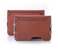 Dango D03 Dapper Portefeuille EDC à Deux Volets - Fabriqué aux États-Unis - Cuir véritable, Fin, Minimaliste, métal, Blocage RFID, Marron Whisky/Argent satiné, Minimaliste