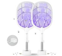 DANGZW Raquette Anti-moustiques, 2 en 1 4000V USB Rechargeable Tapette à Mouches Electrique avec Base de Chargement Contre Moustiques, Mouches, Insectes, Volants