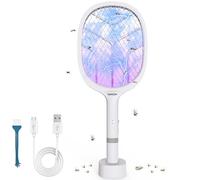 DANGZW Raquette Moustique Electrique, 4800V Raquette Electrique Insectes 2en1 avec Base de Charge USB, Batterie Rechargeable 1800mAh & LED UV, Raquette Anti Moustique Electrique pour Chambre, Camping