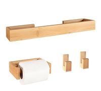 danhol® Accessoire Salle de Bain Bambou - 1 Porte Papier Toilette, 1 Porte Serviette Salle de Bain et 2 Crochets - Accessoires de Salle de Bain Adhésif ou Vis - 4 Pièces