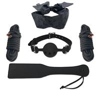 DaniChou® 5-pièces BDSM Set Premium, attaches & corde de bondage, bâillon, fouet, masque pour les yeux, jouets sexuels tous les deux,Jouets sexuels pour couples, paddle SM fouet