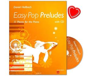 Daniel Hellbach - Easy Pop Preludes - Lot de 11 partitions de piano - Avec CD et pince à partitions en forme de cœur colorée