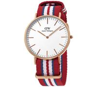 Daniel Wellington Classic Canterbury Rouge Blanc Bracelet Tissu Montre Hommes
