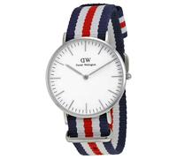 Daniel Wellington Classique Canterbury Bleu Rouge Blanc Tissu Sangle Femme Watch