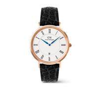Daniel Wellington DW Montre 40mm Classic Roman Numerals Date Black Croc Belly Rose Gold