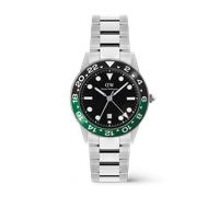 Daniel Wellington DW Montre 40mm Iconic GMT Link Black Green Ceramic Bezel Silver