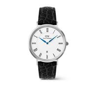Daniel Wellington Classic 40 mm chiffres romains date crocodile noir ventre argent - Montre pour homme en acier inoxydable bracelet en cuir