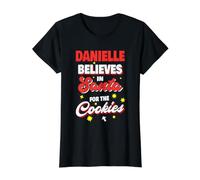 Danielle Believes in Santa Nom de Noël drôle Danielle T-Shirt Graphique avec Valeur, Femme, Noir, XS