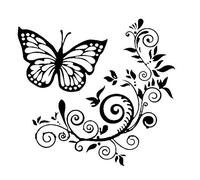 Danigrefinb Autocollants et décalcomanies réfléchissants pour voiture, motif papillon, fleur, pour carrosserie, fenêtre - PET - Noir