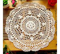 Danigrefinb napperon et dessous de verre rond vintage motif floral en dentelle crochetée à la main - Beige