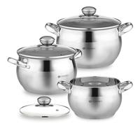 Daniks Classic Lot de 6 casseroles à induction en acier inoxydable avec couvercle - Pour tous types de feux - 2 L Ø 16 cm + 3 L Ø 18 cm + 4 L Ø 20 cm