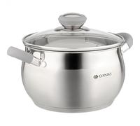 Daniks Modern Faitout Inox 18 cm 2.9 L, Casserole avec Couvercle en Verre, Tous Feux y Compris Induction, Poignées en Silicone, Échelle de Mesure, Argent