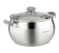 Daniks Modern Faitout Inox 24 cm 6.5 L, Casserole avec Couvercle en Verre, Tous Feux y Compris Induction, Poignées en Silicone, Échelle de Mesure, Argent