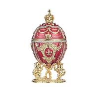 danila-souvenirs Œuf à la Fabergé/boîte à bijoux avec des lions et couronne 7,5 cm, rouge