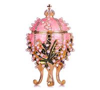 danila-souvenirs Œuf à la Fabergé/boîte à bijoux Lys de la vallée (Muguet) avec couronne 8,5 cm, rose