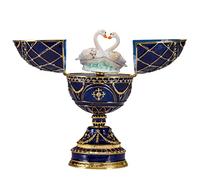 danila-souvenirs Œuf à la Fabergé/boîte à musique/boîte à bijoux avec deux cygnes 17 cm, bleu
