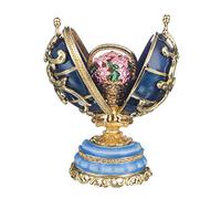 danila-souvenirs Œuf à la Fabergé Fleurs de Printemps avec Panier 8,5 cm, Bleu