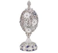 danila-souvenirs Œuf à la Fabergé sculpté avec fleurs et papillon 16,5 cm, couleur argent