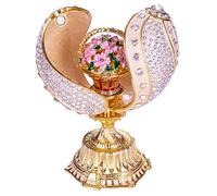 danila-souvenirs Œuf à la Fabergé torsadé avec panier de fleurs 12 cm, crème