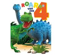 Danilo Promotions LTD Carte d'anniversaire pour 4 ans, carte d'anniversaire pour 4 ans Motif dinosaure rugissant