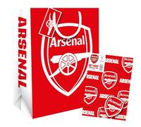 Danilo Promotions Ltd Lot de sacs cadeaux et papier cadeau Arsenal, 1 sac cadeau Arsenal et 2 feuilles, 2 étiquettes de papier cadeau Arsenal FC
