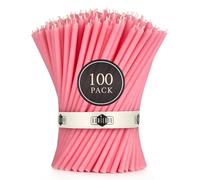 Danilovo Bougies en Cire d'Abeille Pure, Bougies Naturelles pour la Prière à l'Eglise, Rituales, la Méditation, Décoration pour le Gâteau d'Anniversaire, 16 cm de long, Lot de 100 (Rose)