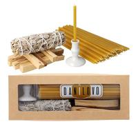 Danilovo Coffret d’Encens : 5 Bâtons d’Encens Palo Santo, 1 Sauge Blanche, 50 Bougies en Cire d’Abeille et 1 Bougeoir - Idéal pour la Méditation, la Purification des Pièces et l’Aromathérapie