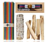 Danilovo Coffret d’Encens : 5 Bâtons d’Encens Palo Santo, 1 Sauge Blanche, 50 Bougies en Cire d’Abeille - Idéal pour la Méditation, la Purification des Pièces et l’Aromathérapie