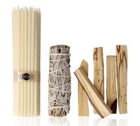 Danilovo Coffret d’Encens : 5 Bâtons d’Encens Palo Santo, 1 Sauge Blanche, 50 Bougies en Cire d’Abeille - Idéal pour la Méditation, la Purification des Pièces et l’Aromathérapie