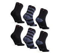 DANISH ENDURANCE 6 Paires de Chaussettes en Coton Premium, Respirantes & Douces, Homme Femme, Multicolore (2x Noir, 2x Bleu/Noir rayures, 2x Noir/Bleu Talon et Orteils), 43-47
