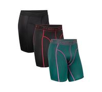 DANISH ENDURANCE Boxer Homme Sport Respirant et Doux, Anti-Frottement, Lot de 3, MC Jambes Longues (1x Noir, 1x Noir/Rouge, 1x Vert), XL
