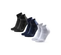 DANISH ENDURANCE Chaussettes Courtes pour Vélo sur Route et VTT, Respirantes, Idéal Cyclisme, 3 Paires, Multicolore (1x Noir, 1x Bleu, 1x Blanc), 35-38