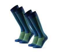 DANISH ENDURANCE Chaussettes de Compression 21-26 mmHg, Hommes et Femmes, Unisexes, Lot de 1 ou 2, Bleu/Jaune Fluo, 35-38
