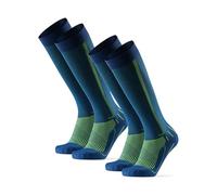DANISH ENDURANCE Chaussettes de Compression 21-26 mmHg, Hommes et Femmes, Unisexes, Lot de 1 ou 2, Bleu/Jaune Fluo, 48-51