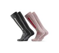 DANISH ENDURANCE Chaussettes de Ski en Laine Mérinos, Multicolore (1xGris Foncé/Gris Clair, 1xGris Clair/Rose), 43-47