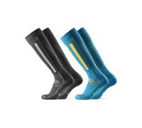 DANISH ENDURANCE Chaussettes de Ski Thermiques en Laine Mérinos, pour Hommes et Femmes, 2 Paires, Multicouleurs (1x Bleu/Jaune, 1x Gris Foncé), 39-42