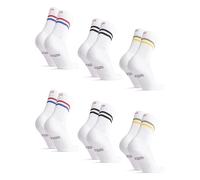 DANISH ENDURANCE Chaussettes de Tennis en Coton, Respirantes & Renforcées, Homme Femme, Lot de 3 ou 6, Multicolore (2xRayures Noires, 2xVert/Rayures Jaunes, 2xRouge/Rayures Bleues), 35-38