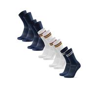DANISH ENDURANCE Chaussettes Premium Cyclisme, Vélo sur Route et VTT, Respirantes, Homme Femme, 3 et 5 Paires Multicolore (2x Bleu Marine, 2x Blanc/Rayures, 1x Bleu Marine/Rayures) 43-47
