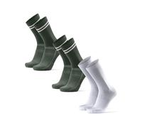 DANISH ENDURANCE Chaussettes Premium Cyclisme, Vélo sur Route et VTT, Respirantes, Homme Femme, 3 Paires Multicolore (2x Olive/Rayures, 1x Blanc/Noir) 39-42