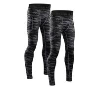 DANISH ENDURANCE Leggings de Compression pour Hommes, Collants de Course, Lot de 2, Grau Camo, M