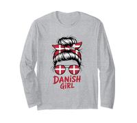 Danish Girl Messy Bun Drapeau Danemark Fière Manche Longue