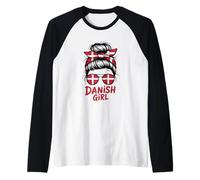Danish Girl Messy Bun Drapeau Danemark Fière Manche Raglan