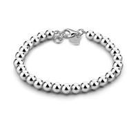 Dankadi Bracelet de Perles pour Femme en Argent 925 Large de 4MM 6MM Sans et Avec Pendentif Coeur, Long 13-21CM Doré Or Rose Cadeau Fête Maman Fille Homme (19CM, Argent 6MM Sans Pendentif)